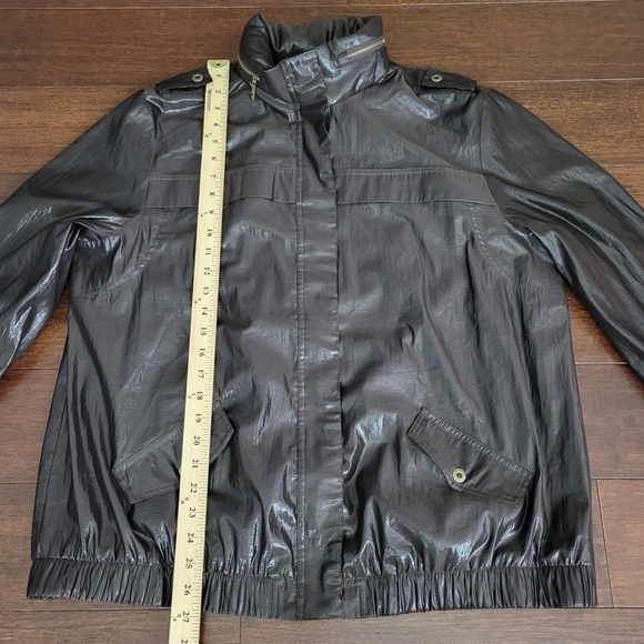 Chico's Brown Waxed Shiny 3/4 Sleeve Bomber Jacket Chico's Size 3/Womens Size 16 - Picture 10 of 11